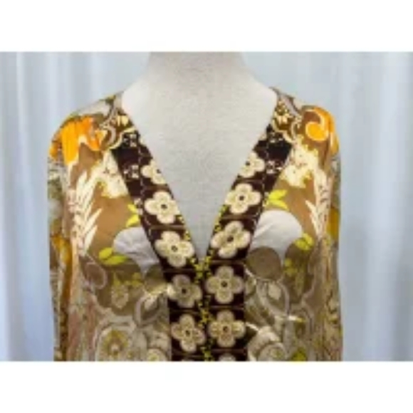 NWT Alexis Yellow Brown Orange Paisley Blossom Story Dress Size M MSRP $550